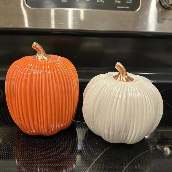 Target Other - Target Bullseye Playground Fall Orange & cream set of 2 Stoneware Pumpkins